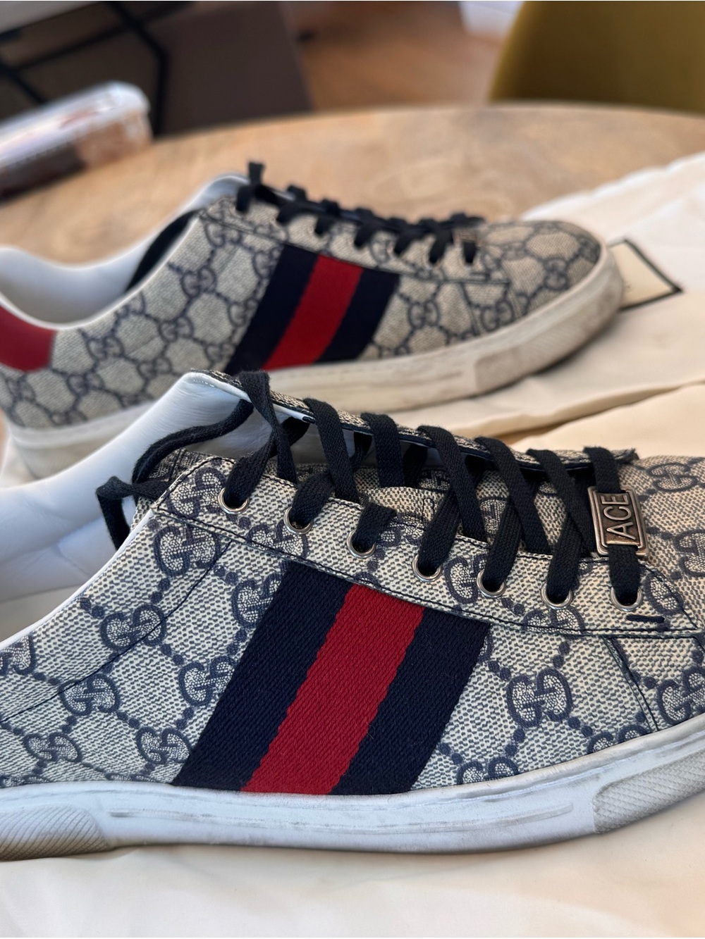Gucci Men’s Ace GG Canvas Sneaker — Blue & Red Stripe (Gucci 7.5 - US 8.5-9)